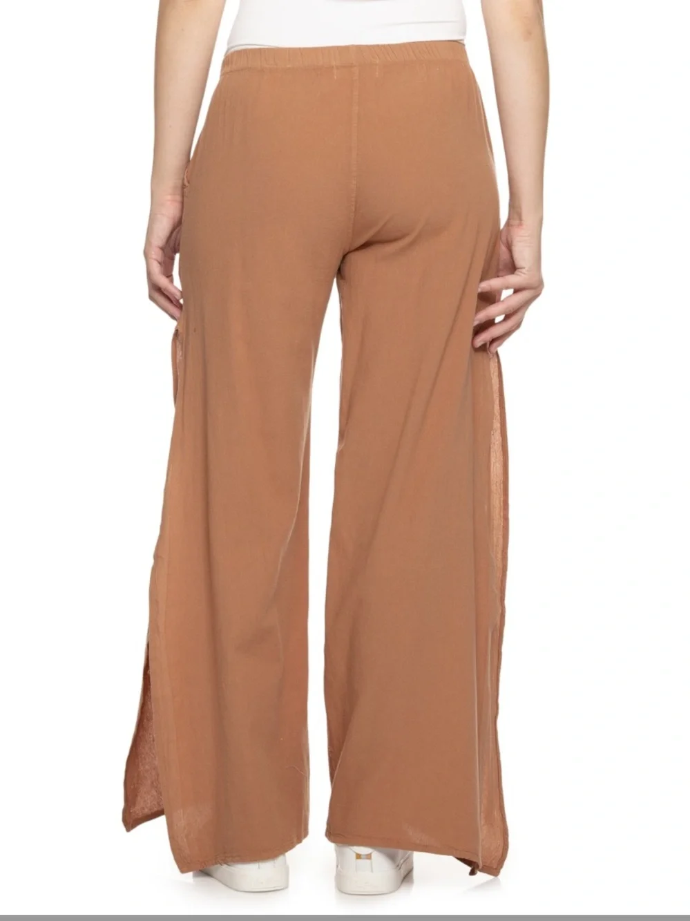 NWT Sea Spice Swim Cotton Cover-Up Wide Leg Split-Side Pants in Camel